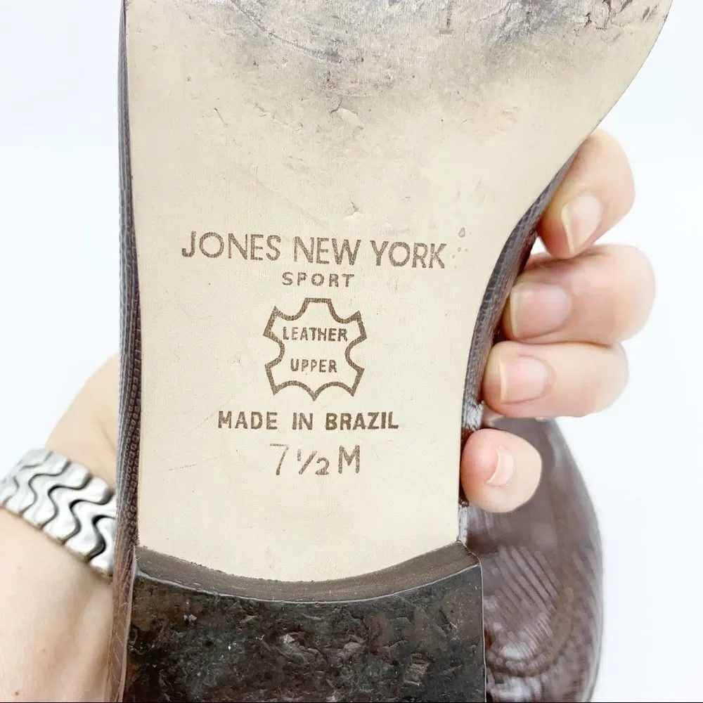 Jones New York‎ Brown Snake Embossed Leather Loafers Sz 7.5